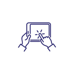 Touchscreen line icon. Digital tablet, computer, user.Application concept. Vector illustration can be used for topics like technology, communication, game