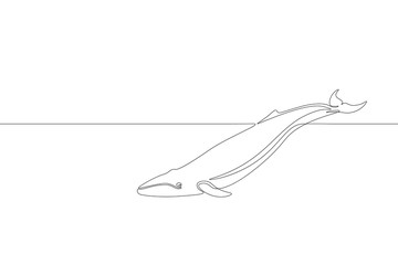 Single continuous line art marine whale swim silhouette. Nature ocean ecology life environment concept. Big tale sea wave design one sketch outline drawing vector illustration