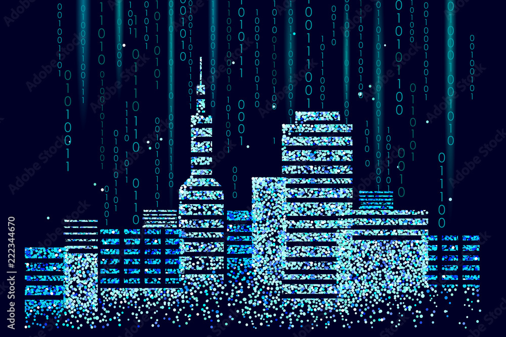 Poster smart city 3d spotted dots. intelligent building automation system business concept. web online comp