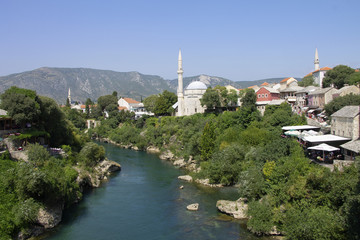 Old part of Mostar city near famous Old bridge , Bosnia and Herzegovina