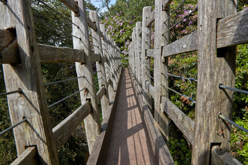 The wooden bridge across the gorge.