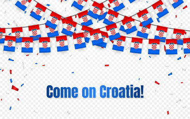 Croatia garland flag with confetti on transparent background, Hang bunting for celebration template banner, Vector illustration