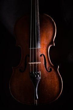 Front View of a Violin, Isolated on Black