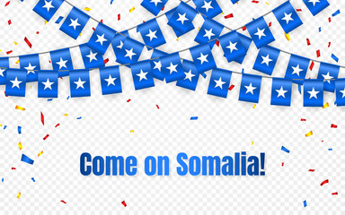 Somalia garland flag with confetti on transparent background, Hang bunting for celebration template banner, Vector illustration