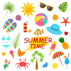 Summer Time Poster Color Elements Set. Vector