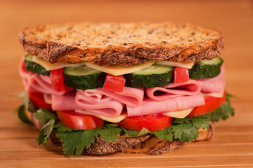 Healthy ham sandwich with cheese and tomatow