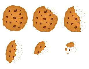 Bitten Chip Cookie with Chocolate Set. Vector