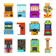 Cartoon Color Game Machine Icon Set. Vector