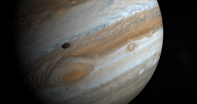 Satellite Amalthea, Jupiter V, orbiting around Jupiter planet