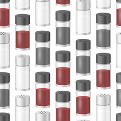 Obraz premium Realistic Detailed 3d Glass Sea Salt and Pepper Seamless Pattern Background. Vector