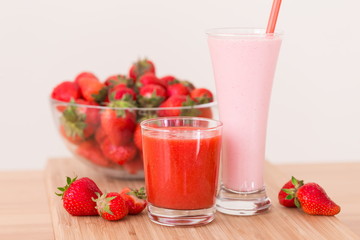 Food. Strawberry, milk cocktail, smoothies