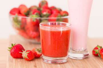 Food. Strawberry, milk cocktail, smoothies