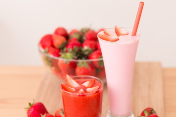 Food. Strawberry, milk cocktail, smoothies