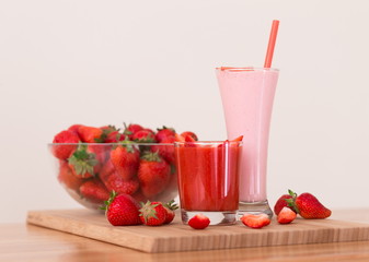 Food. Strawberry, milk cocktail, smoothies