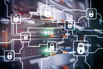 Blochain information encryption. Cyber security, crypto currency.