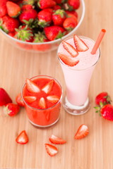 Food. Strawberry, milk cocktail, smoothies