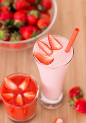 Food. Strawberry, milk cocktail, smoothies