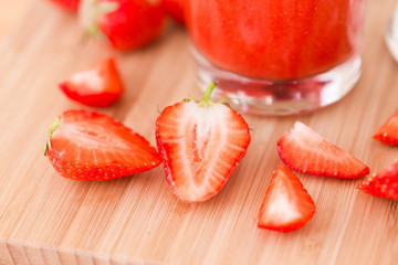 Food. Strawberry, milk cocktail, smoothies