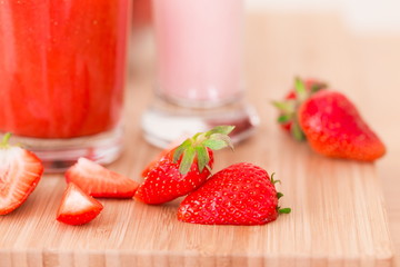 Food. Strawberry, milk cocktail, smoothies