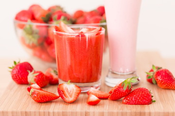 Food. Strawberry, milk cocktail, smoothies