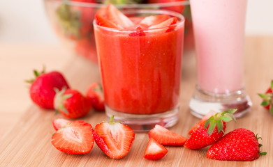 Food. Strawberry, milk cocktail, smoothies