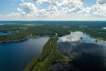 Landscape views from the air of the lakes at Punkaharju Finland