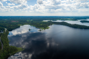 Landscape views from the air of the lakes at Punkaharju Finland