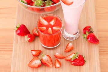 Food. Strawberry, milk cocktail, smoothies