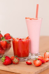 Food. Strawberry, milk cocktail, smoothies