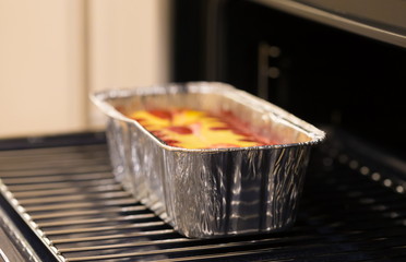 Food. cottage cheese casserole, strawberry, black oven
