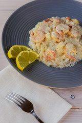 Shrimp in cream sauce with rice