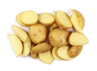 Fresh organic potato slices isolated on white background, top view