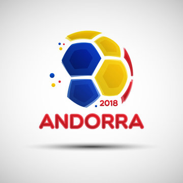 Abstract soccer ball with Andorran national flag colors