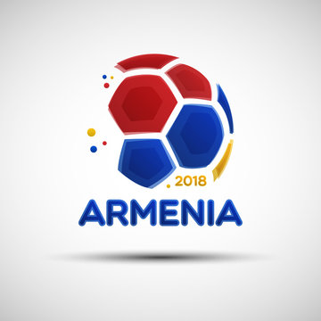 Abstract soccer ball with Armenian national flag colors