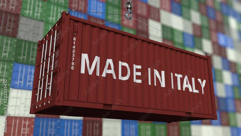Poster container with made in italy caption. italian import or export related loopable animation