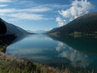 lago resia in italy wit ortler mountain