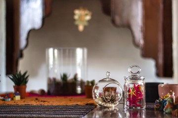 Woman planting terrarium for Christmas