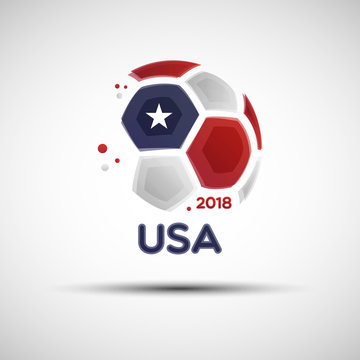 Abstract soccer ball with United States of America national flag colors