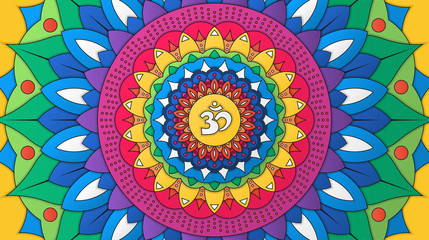 Indian decorative colorful round ornament with Om Symbol