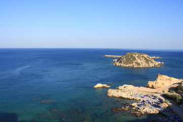 Grand blue beach in Stegna on Rhodes island in Greece