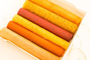 Food. Fruit pastille chips: orange and apple