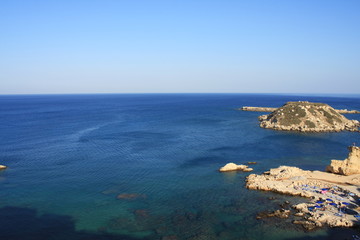 Fototapeta na wymiar Grand blue beach in Stegna on Rhodes island in Grecce