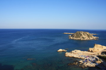 Fototapeta na wymiar Grand blue beach in Stegna on Rhodes island in Grecce