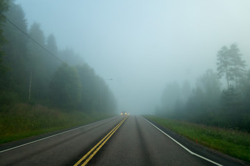 Foggy morning on the road, Finland