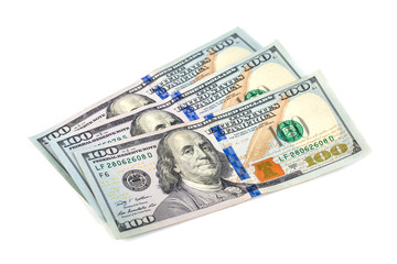 One hundred dollar bills, isolated on white