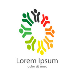 Obraz premium Logotipo abstracto grupo de personas en circulo en perspectiva varios colores