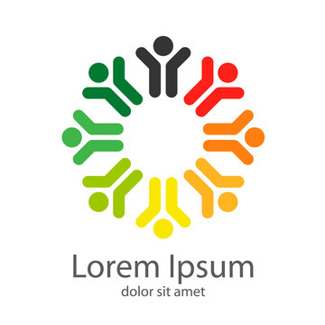 Logotipo abstracto grupo de personas en circulo en varios colores
