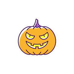 Jack OLantern icon Halloween pumpkin. Colorful flat Halloween icon, Thin line art design, Vector outline illustration
