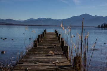 Naklejka premium Boardwalk on Chiemsee in Bavaria Germany.