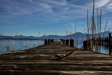 Fototapeta premium Boardwalk on Chiemsee in Bavaria Germany.